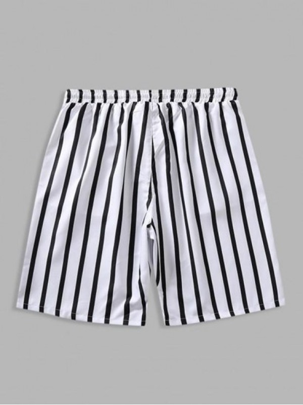 Vertical Striped Pattern Casual Drawstring Shorts