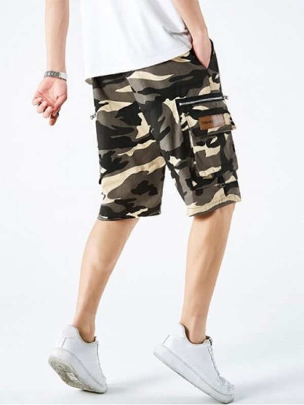 Zipper Multi-pocket Design Drawstring Cargo Shorts