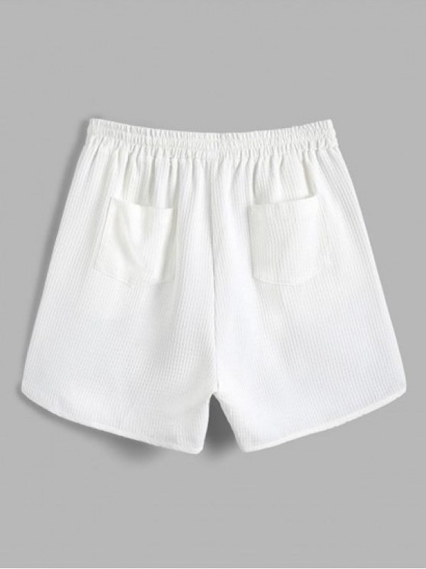 Solid Color Pocket Drawstring Casual Shorts