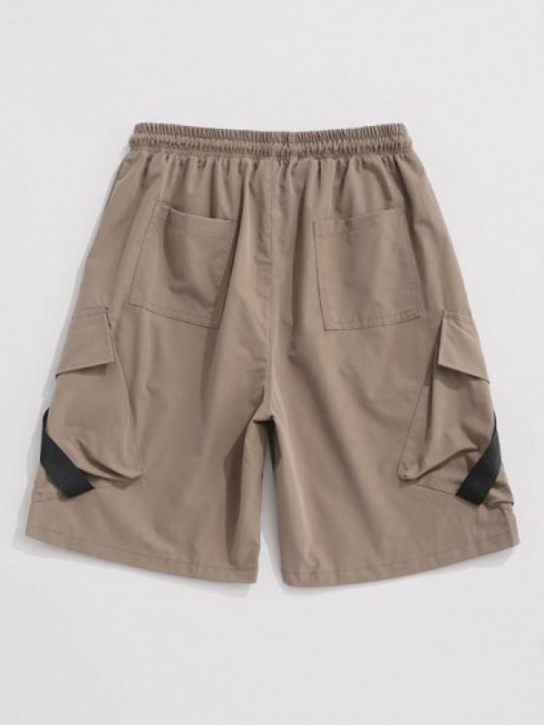 Streetwear Multi-Pocket Strap Drawstring Cargo Shorts