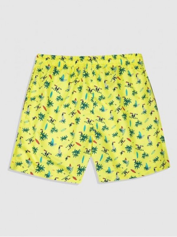 Coconut Print Casual Pockets Drawstring Beach Shorts