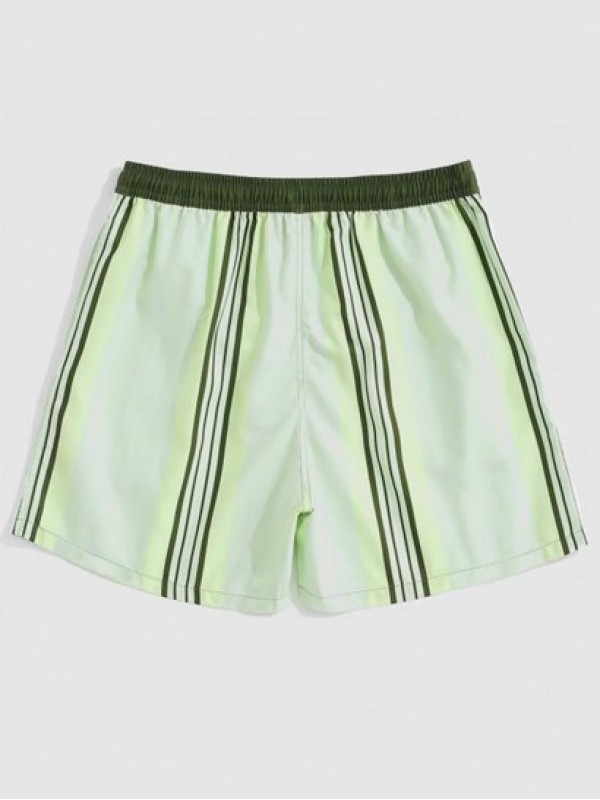 Striped Print Drawstring Vacation Shorts