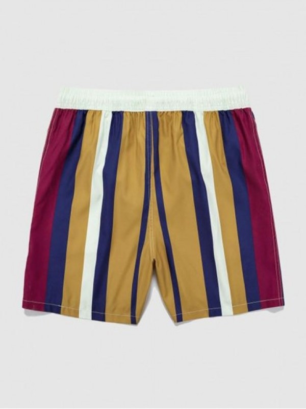 Drawstring Striped Pocket Beach Shorts