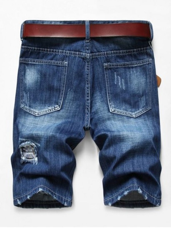 Patchworks Ripped Decoration Denim Shorts