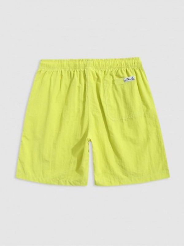 Solid Color Label Design Casual Drawstring Shorts