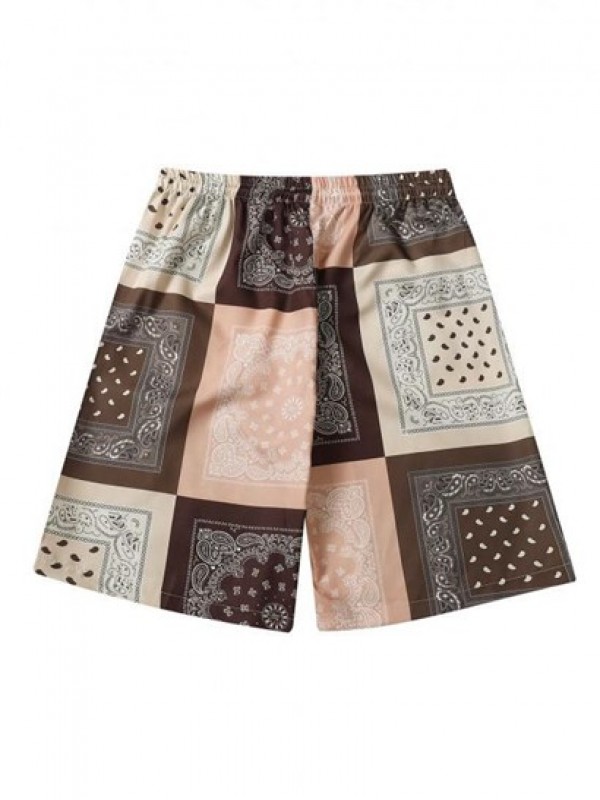 Scarf Print Drawstring Casual Beach Shorts