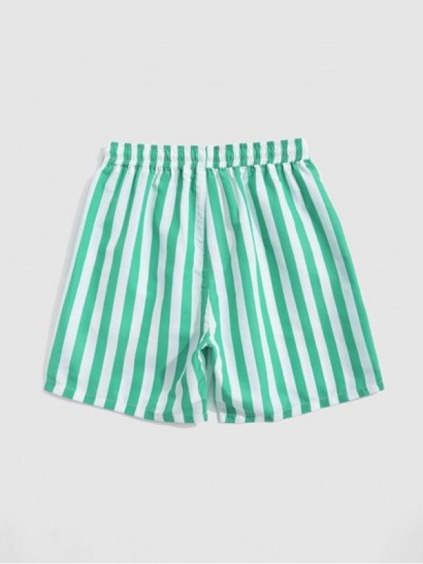 Colorblock Vertical Stripe Pattern Drawstring Board Shorts