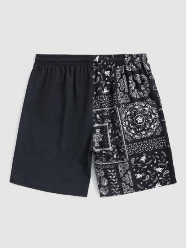 Japanese And Paisley Pattern Drawstring Beach Shorts