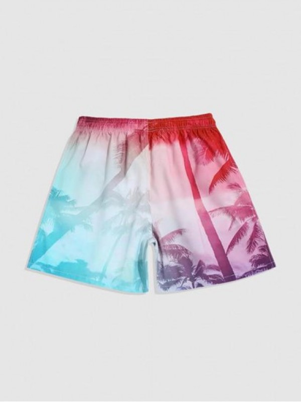 Coconut Tree Print Pocket Drawstring Shorts