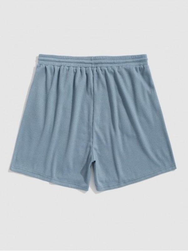 Textured Drawstring Solid Color Causal Shorts