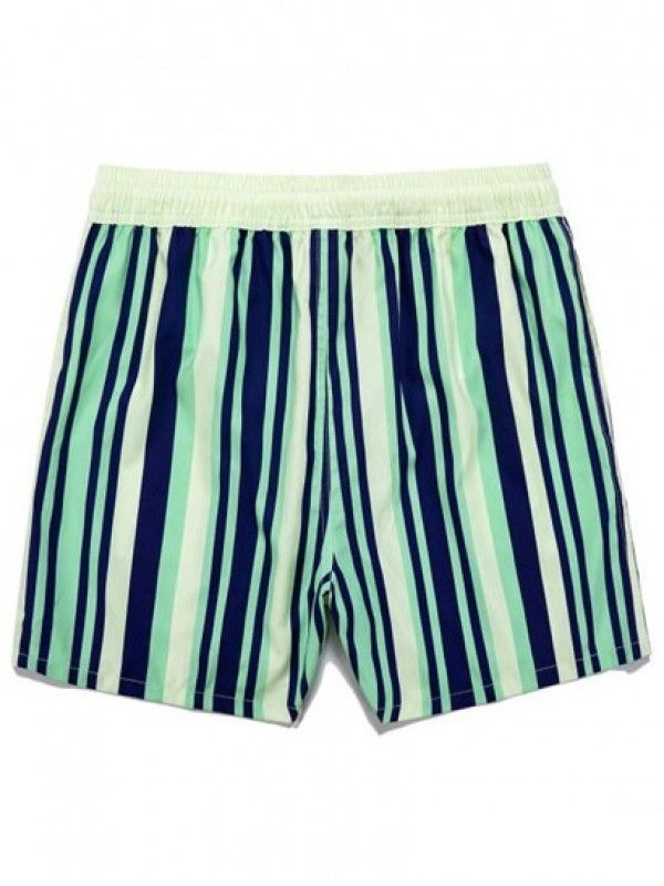 Vertical Stripe Print Casual Pocket Beach Shorts