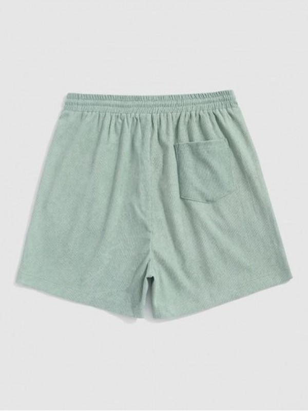 Solid Color Drawstring Corduroy Shorts