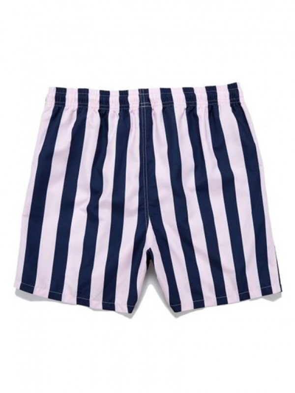 Striped Colorblock Drawstring Pocket Beach Shorts