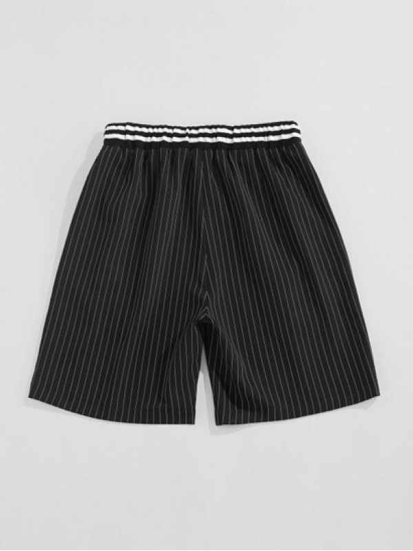 Streetwear Pinstripes NEW YORK Pattern Drawstring Shorts