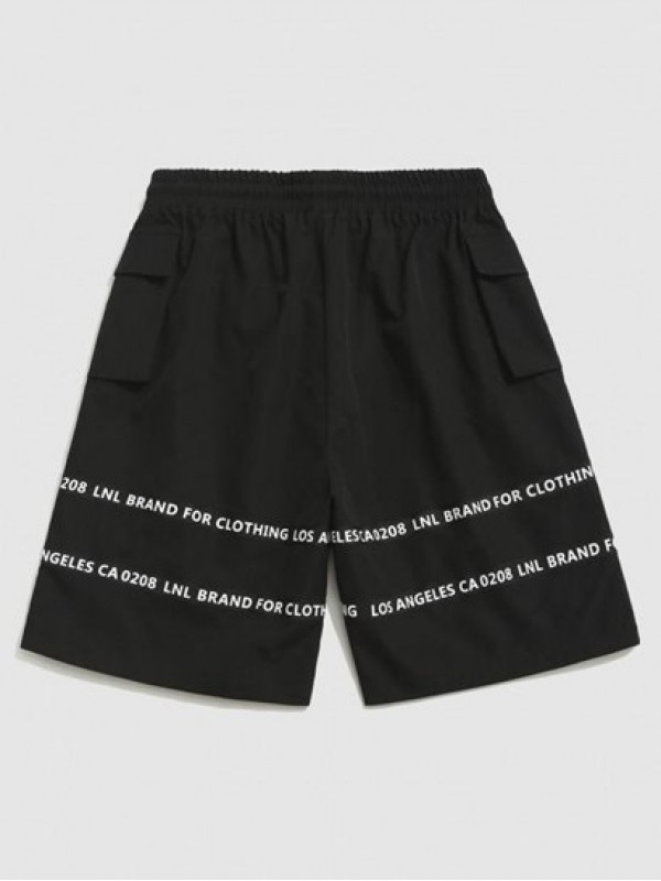 Streetwear Drawstring Letter Print Cargo Shorts