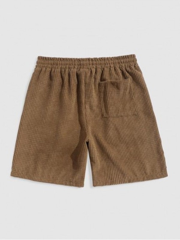 Pure Color Drawstring Corduroy Shorts