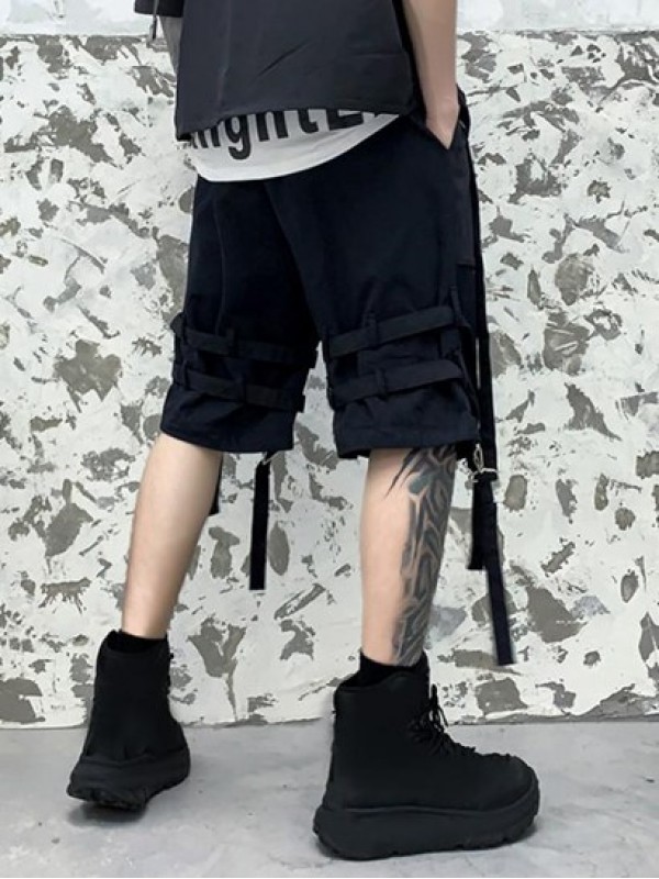 Buckle Strap Drawstring Cargo Shorts