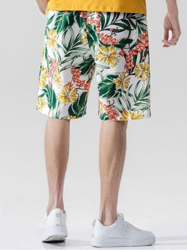 Floral Print Drawstring Casual Beach Shorts