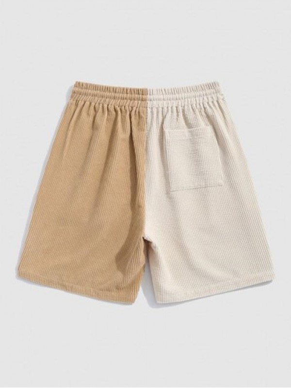 Two Tone Color Drawstring Corduroy Shorts