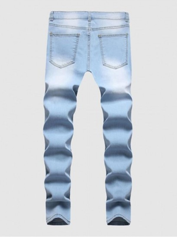 Faded Color Distressed Denim Jeans