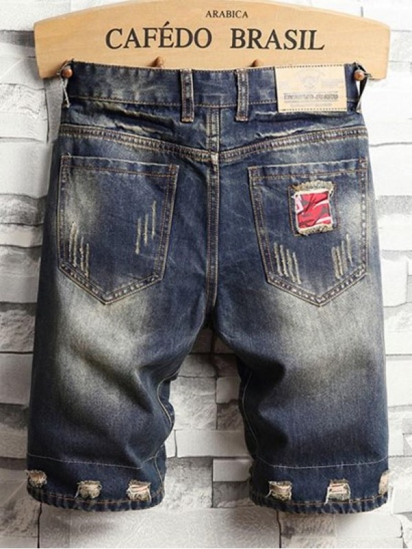 Patchwork Design Destroyed Denim Shorts