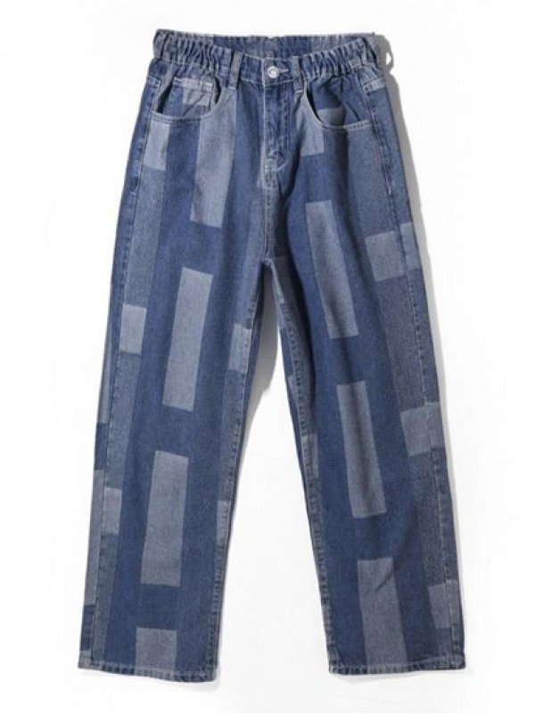 Y2K Aesthetic Geometric Print Straight Leg Jeans