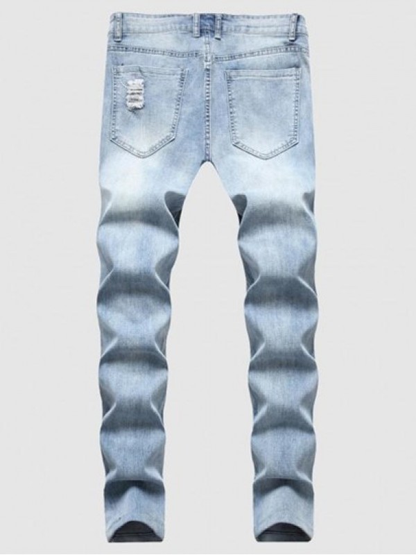 Zipper Fly Frayed Distressed Jeans