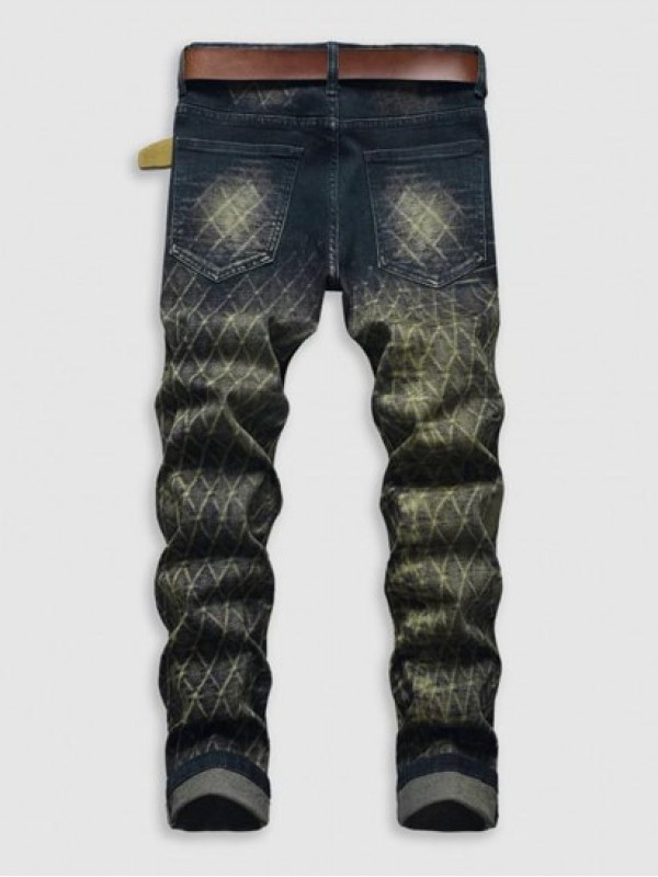 Rhombus Pattern Retro Pockets Jeans