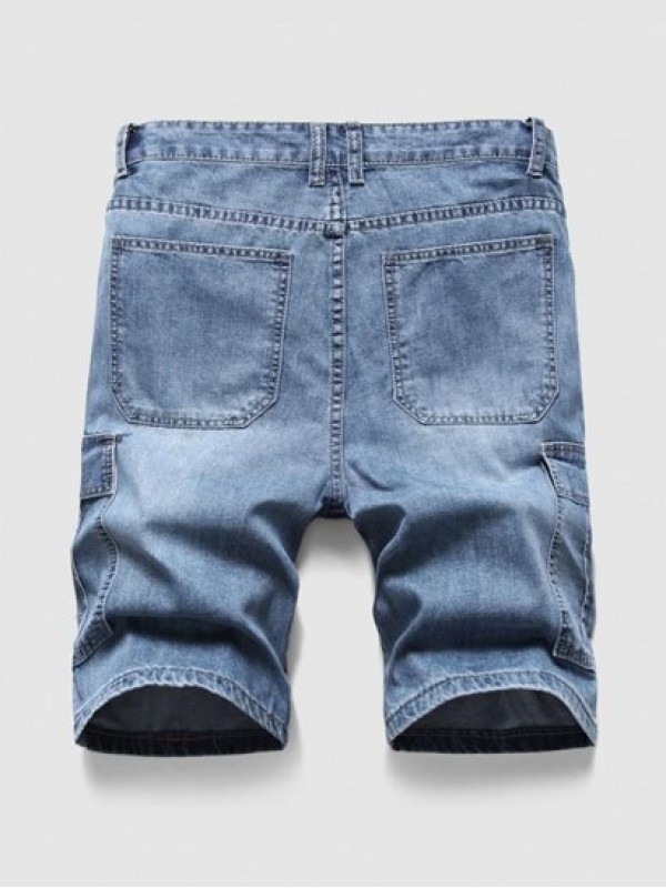 Multi Pocket Label Design Denim Shorts