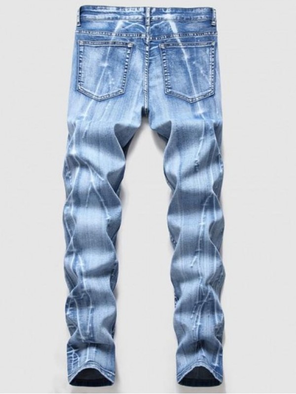 Branch Pattern Light Wash Jeans