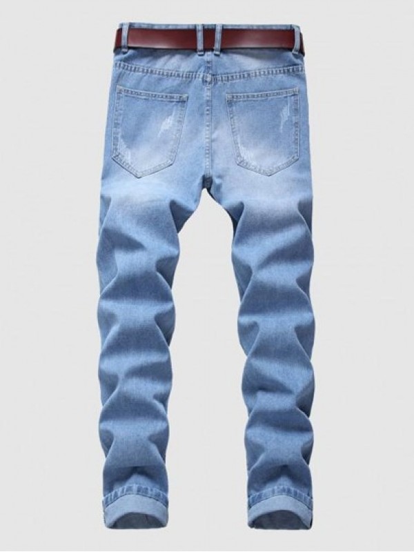 Destroyed Design Zipper Fly Cuffed Jeans