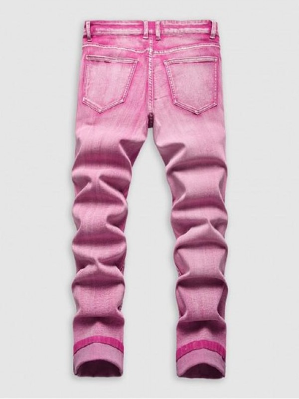 Distressed Stretchy Zipper Fly Jeans