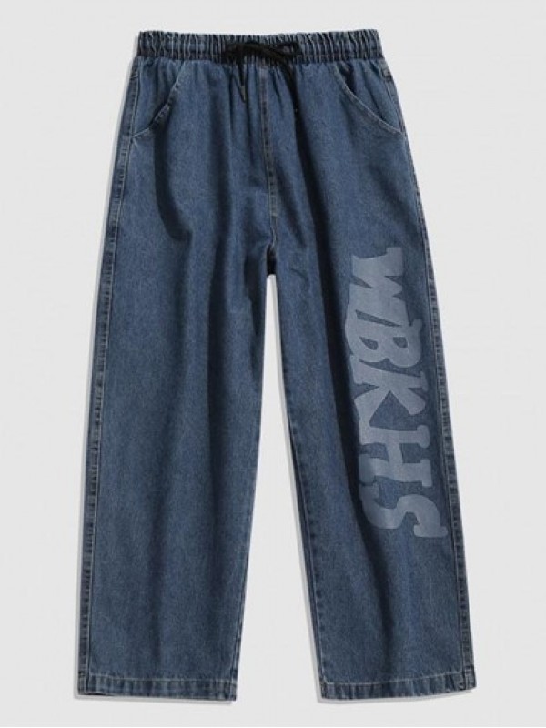 Letter Wide Leg Baggy Jeans