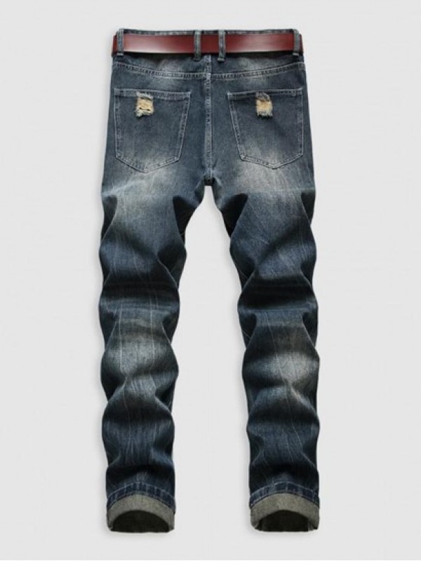 Retro Ripped Pockets Zipper Fly Jeans