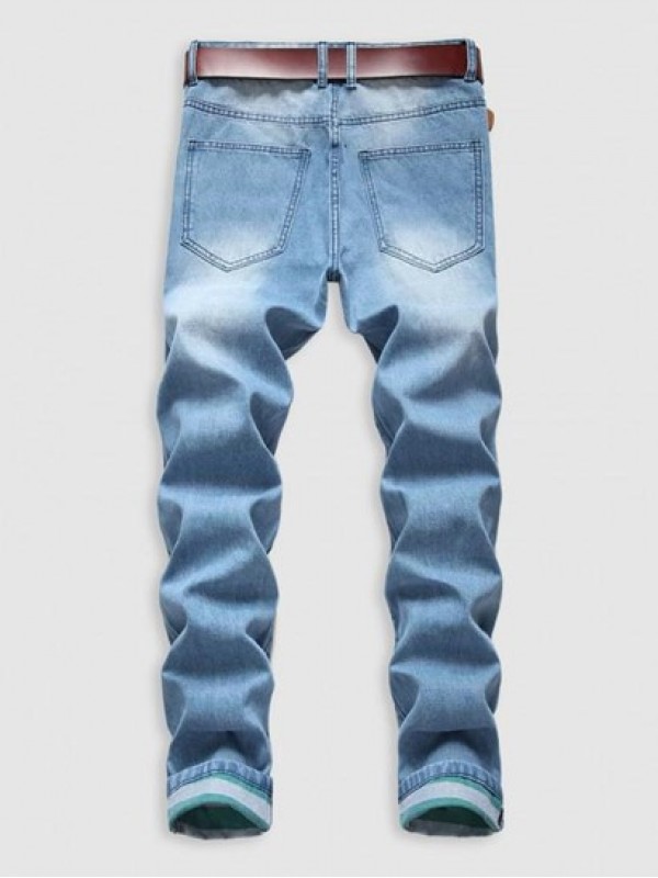 Colored Ripped Faded Zipper Fly Jeans