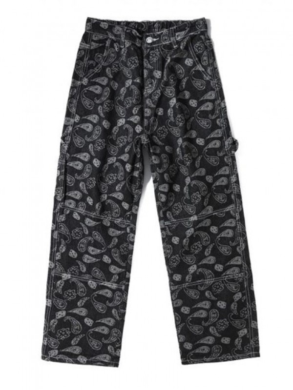 Y2K Aesthetic Paisley Flower Print Straight Leg Jeans