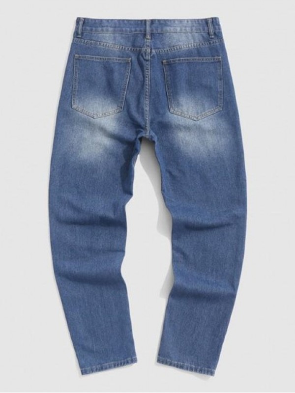 Ripped Colorblock Tapered Jeans