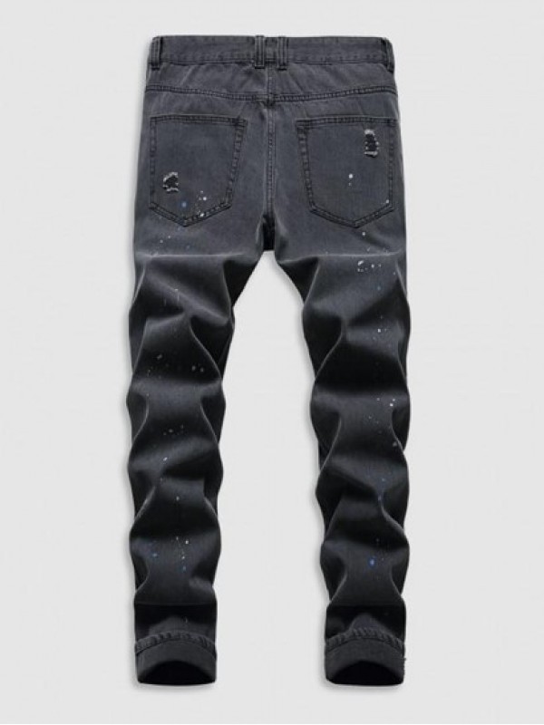 Ripped Denim Zipper Button Jeans