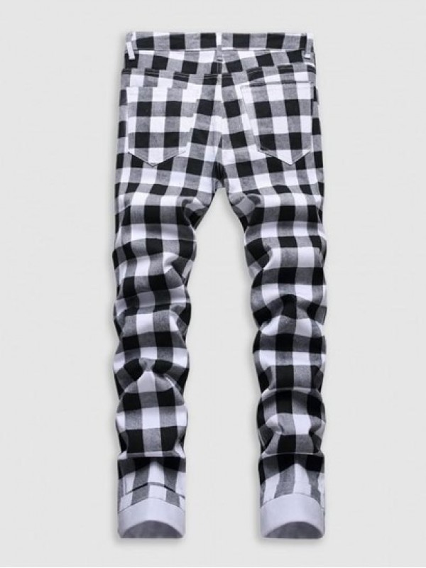 Plaid Straight Jeans