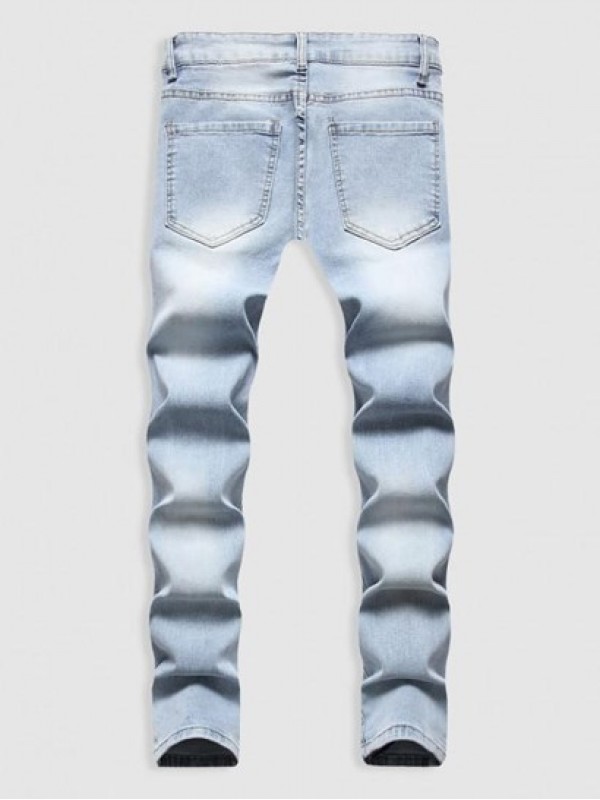 Zipper Fly Distressed Frayed Jeans