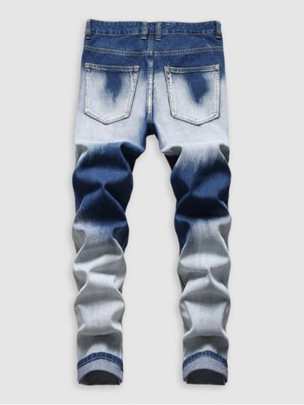 Faded Ripped Zipper Button Denim Jeans