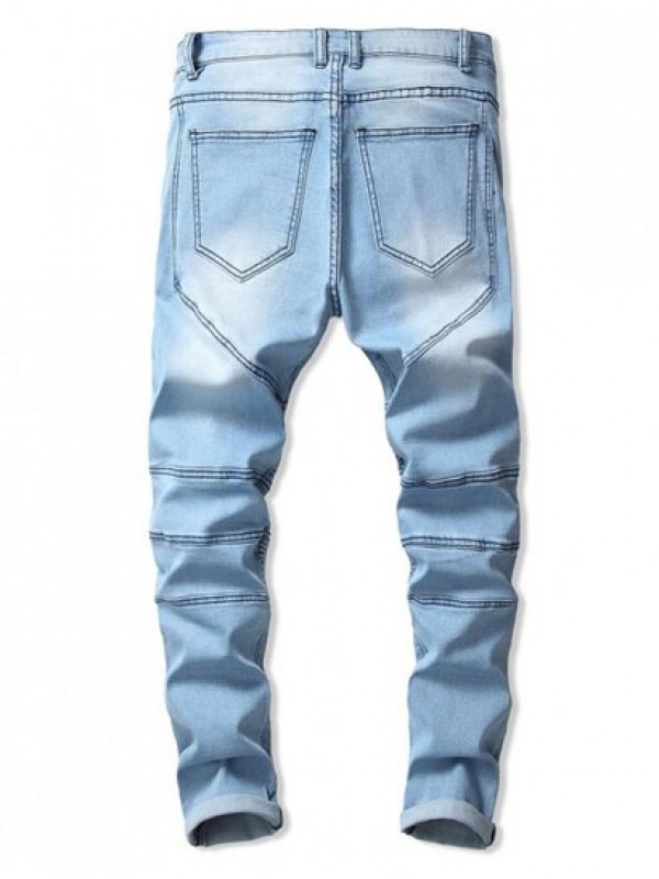 Drape Panel Design Zip Fly Jeans