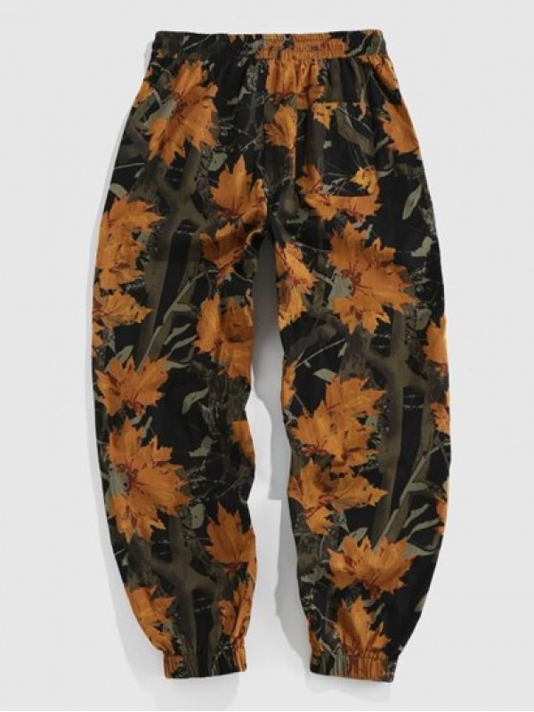 Maple Leaves Print Casual Pants