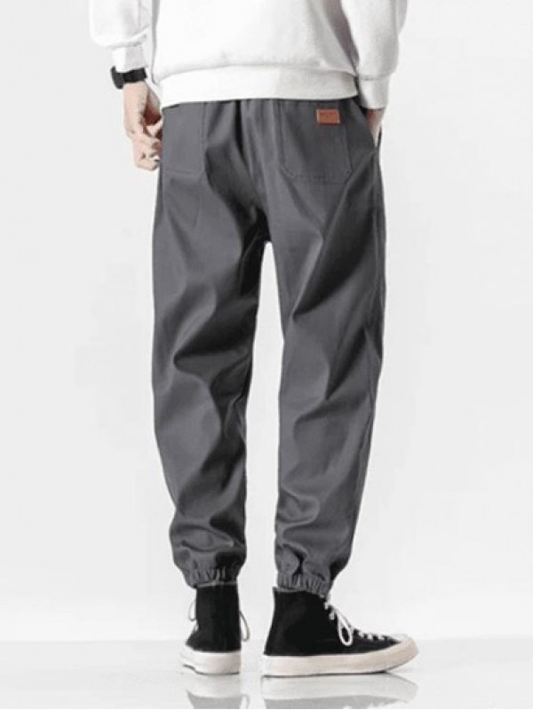 Letter Patched Contrast Drawstring Jogger Pants