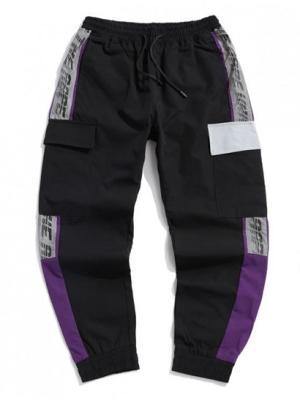 Letter Print Contrast Cargo Jogger Techwear Pants