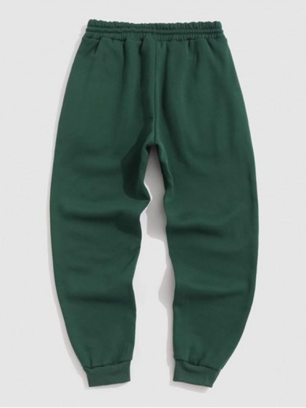 Fleece-lined Solid Color Jogger Sweatpants