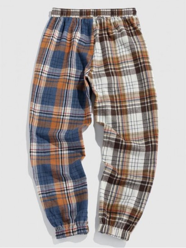 Colorblock Two Tone Plaid Pants