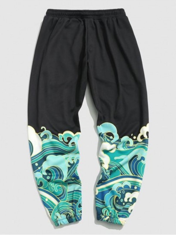 Sea Waves Print Jogger Sweatpants