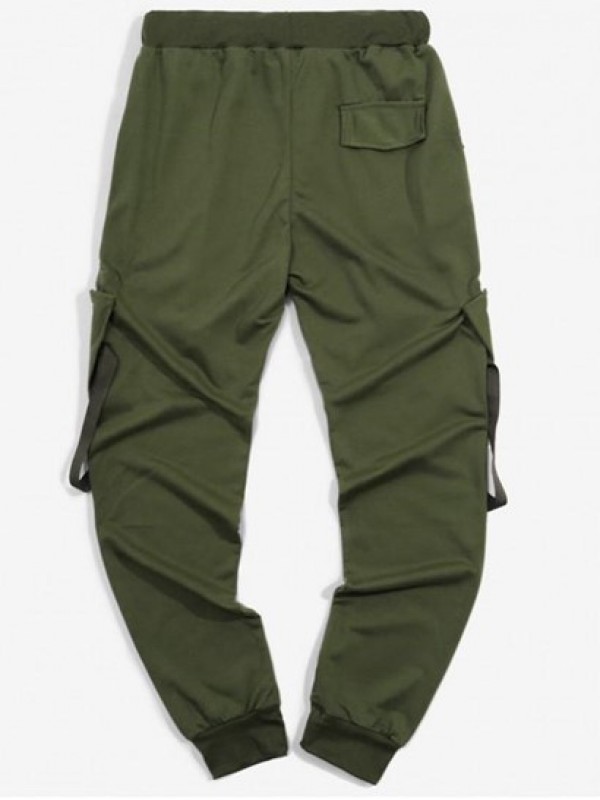 Ribbon Pockets Long Elastic Sport Cargo Techwear Pants