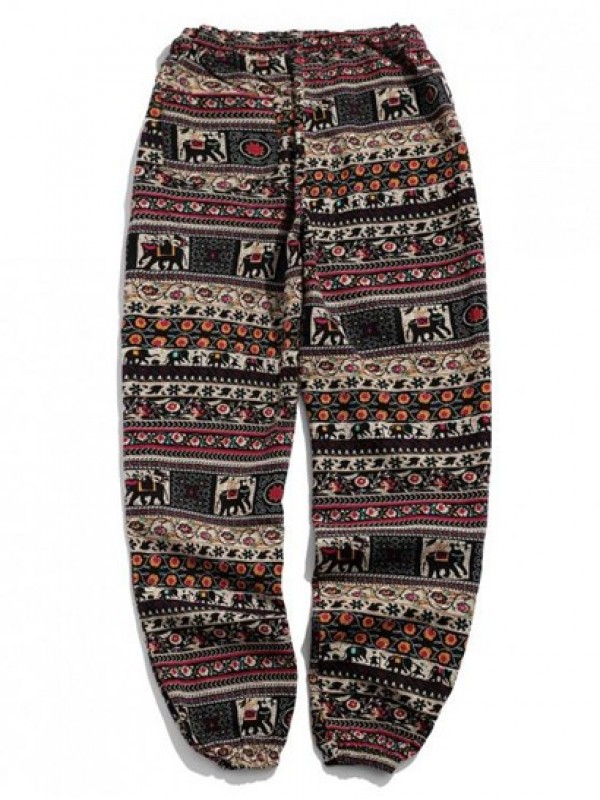 Tribal Ditsy Graphic Ethnic Aztec Printed Casual Jogger Pants